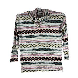 Weaczzy Size 2XL Womens Cowl Neck Zigzag Pattern Top 3/4 Sleeves